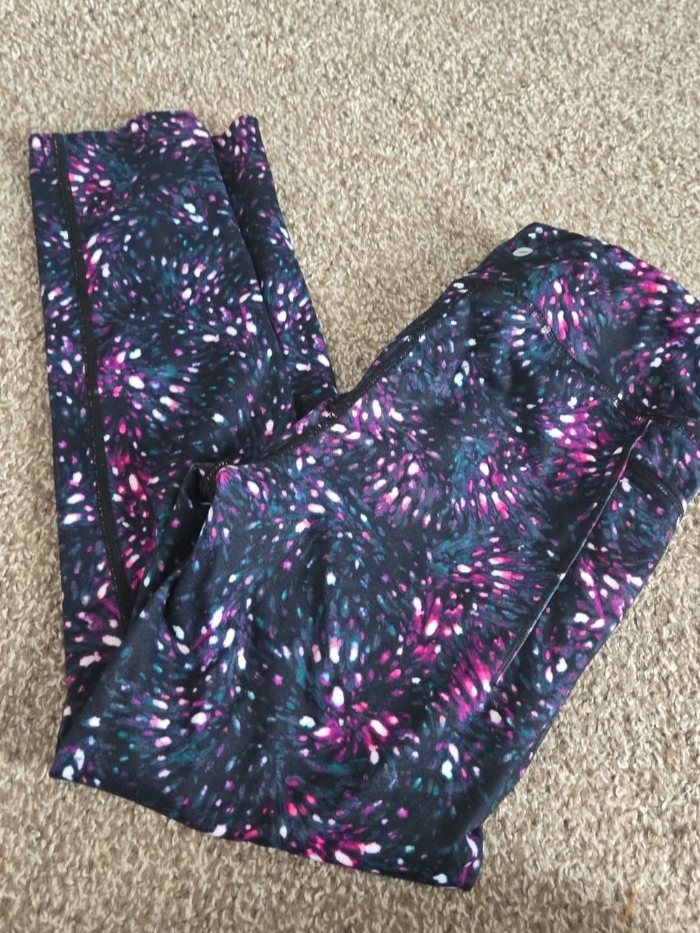 Galaxy Print Active Leggings - Black, Purple & Teal